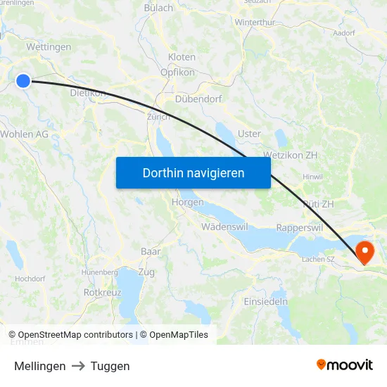 Mellingen to Tuggen map