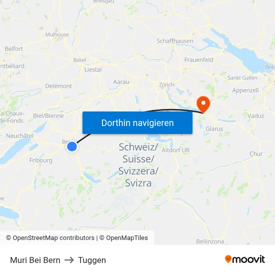 Muri Bei Bern to Tuggen map