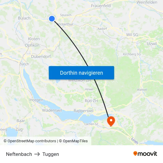 Neftenbach to Tuggen map