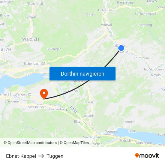 Ebnat-Kappel to Tuggen map