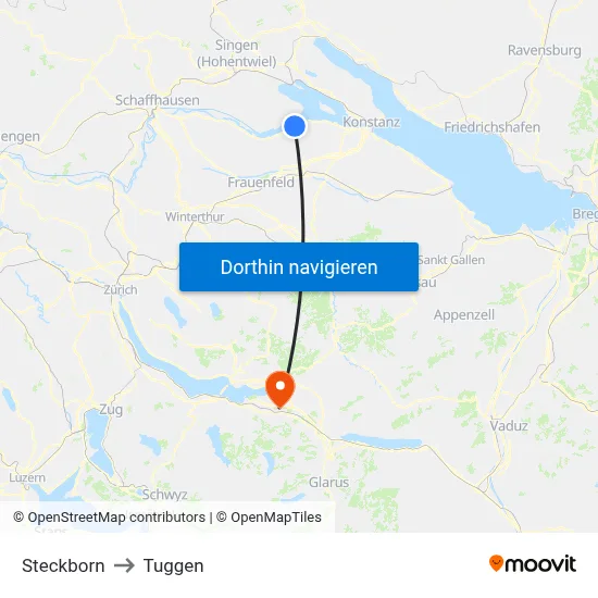Steckborn to Tuggen map