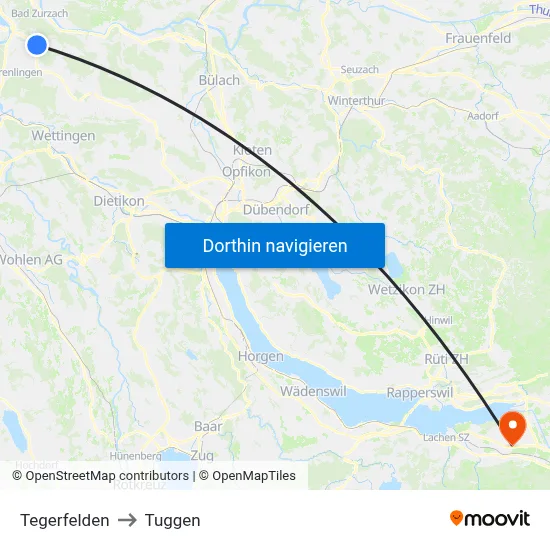 Tegerfelden to Tuggen map