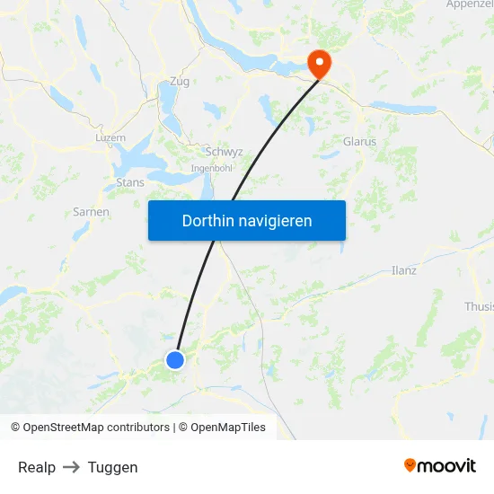 Realp to Tuggen map
