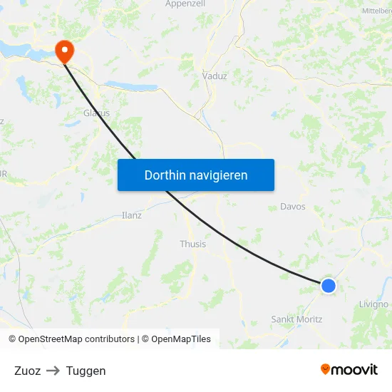 Zuoz to Tuggen map