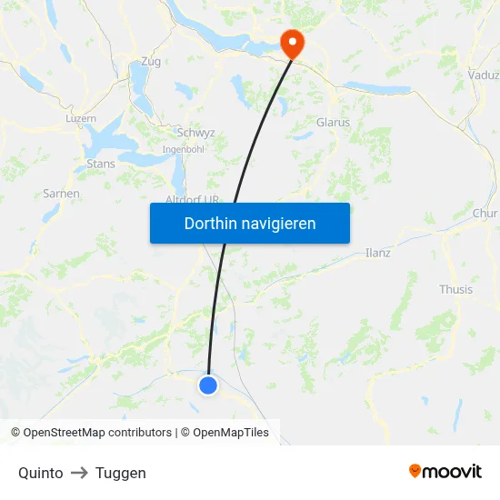 Quinto to Tuggen map