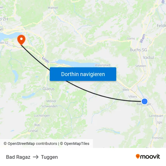 Bad Ragaz to Tuggen map