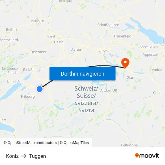 Köniz to Tuggen map