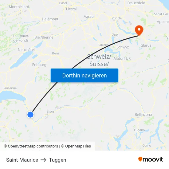 Saint-Maurice to Tuggen map