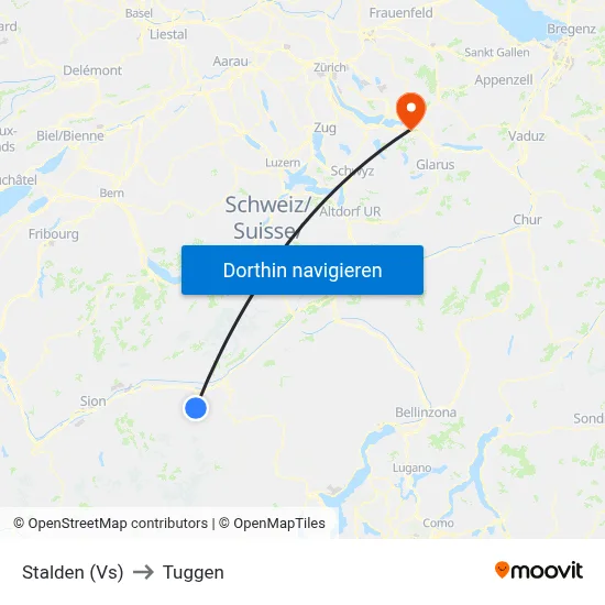 Stalden (Vs) to Tuggen map