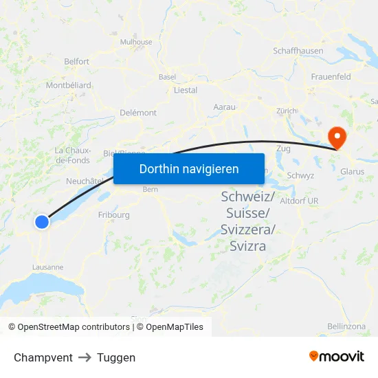 Champvent to Tuggen map