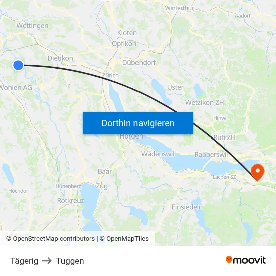 Tägerig to Tuggen map