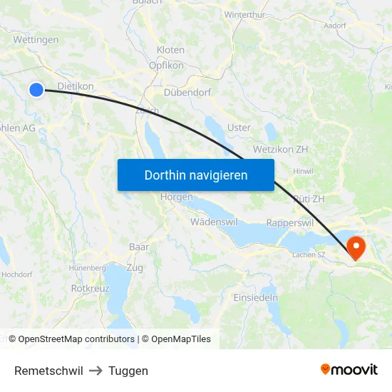 Remetschwil to Tuggen map