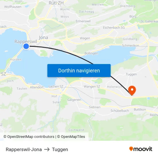 Rapperswil-Jona to Tuggen map