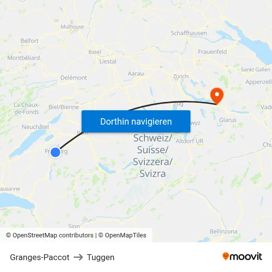 Granges-Paccot to Tuggen map