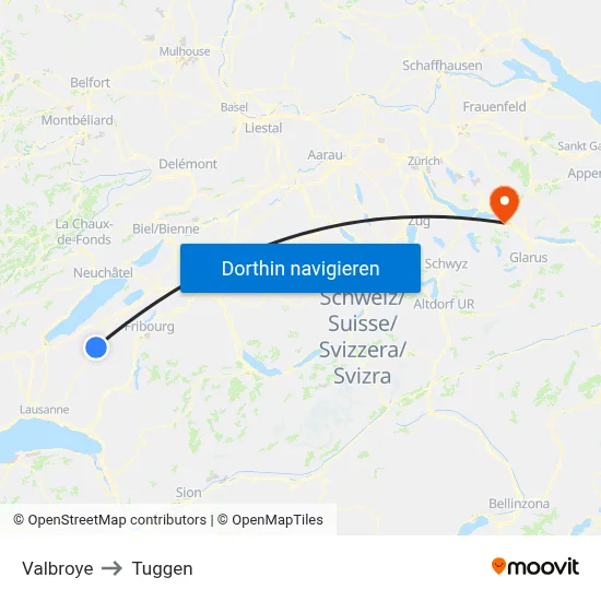 Valbroye to Tuggen map