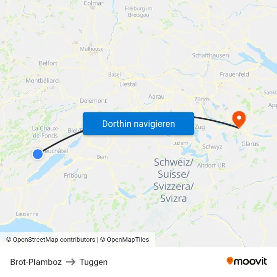 Brot-Plamboz to Tuggen map