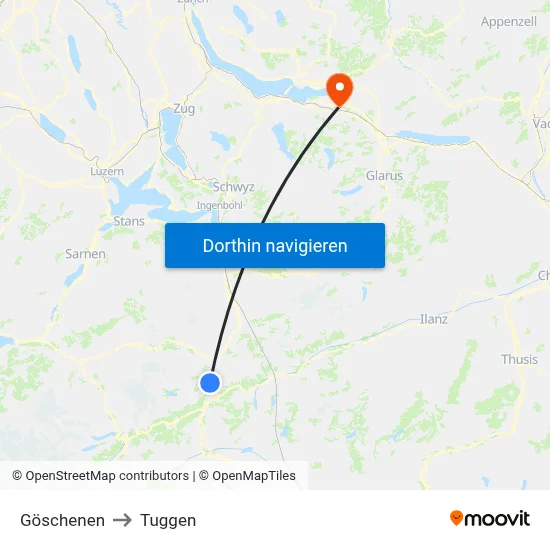 Göschenen to Tuggen map