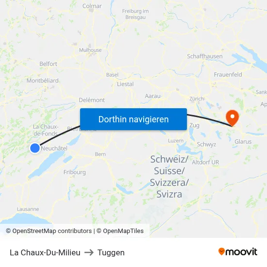 La Chaux-Du-Milieu to Tuggen map