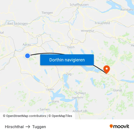 Hirschthal to Tuggen map
