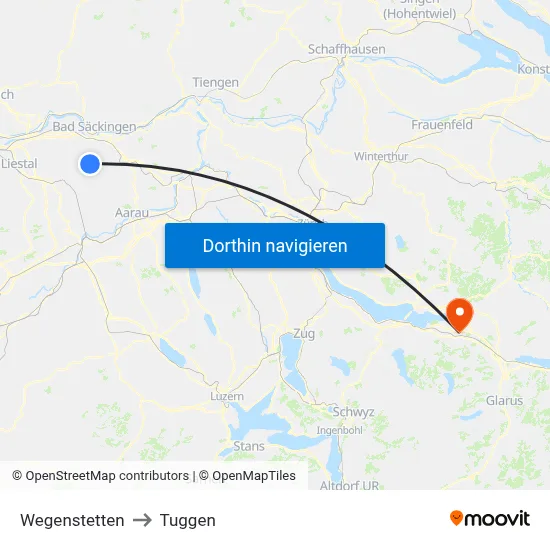 Wegenstetten to Tuggen map