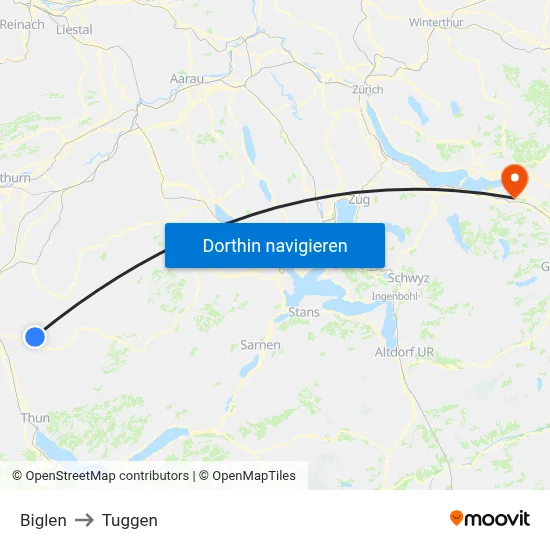 Biglen to Tuggen map
