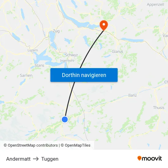 Andermatt to Tuggen map