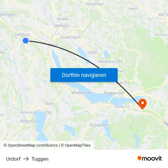 Urdorf to Tuggen map
