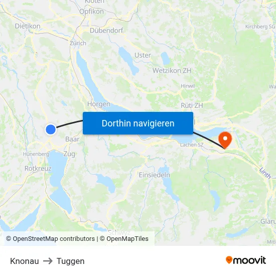 Knonau to Tuggen map