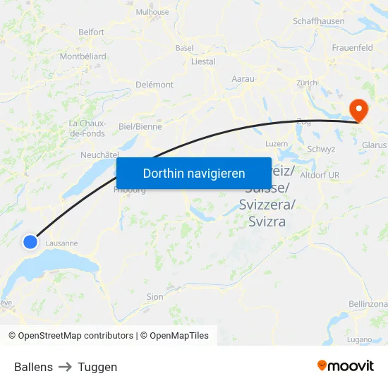 Ballens to Tuggen map