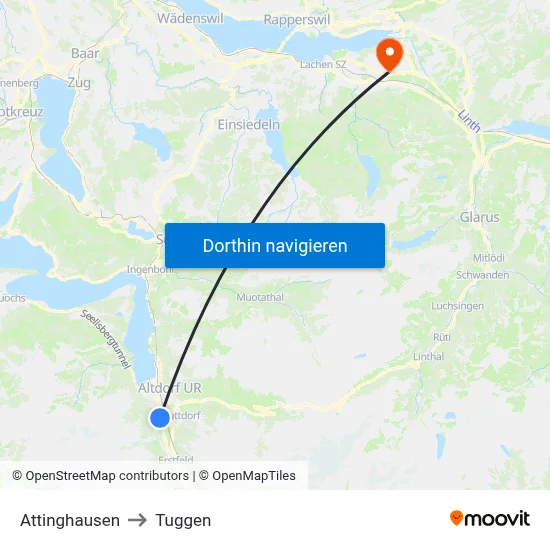 Attinghausen to Tuggen map