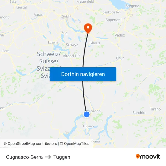 Cugnasco-Gerra to Tuggen map