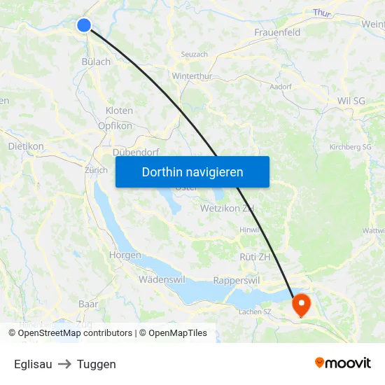 Eglisau to Tuggen map