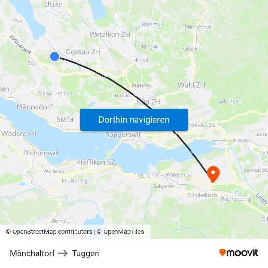 Mönchaltorf to Tuggen map