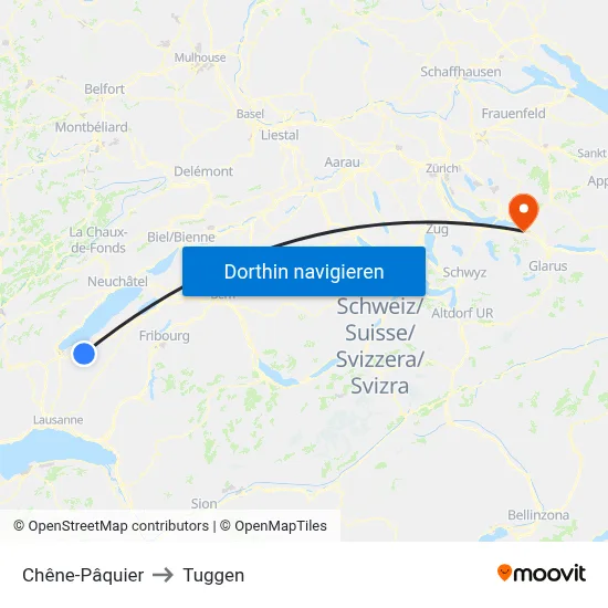 Chêne-Pâquier to Tuggen map