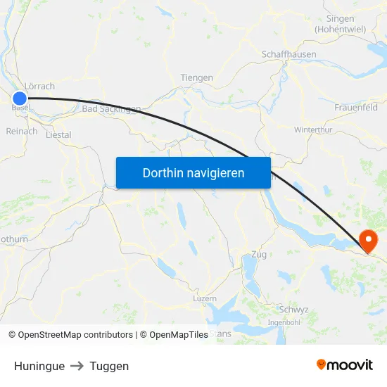 Huningue to Tuggen map