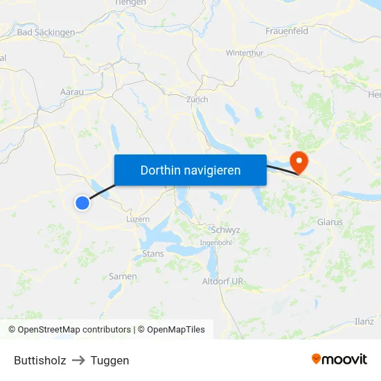 Buttisholz to Tuggen map
