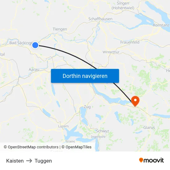 Kaisten to Tuggen map
