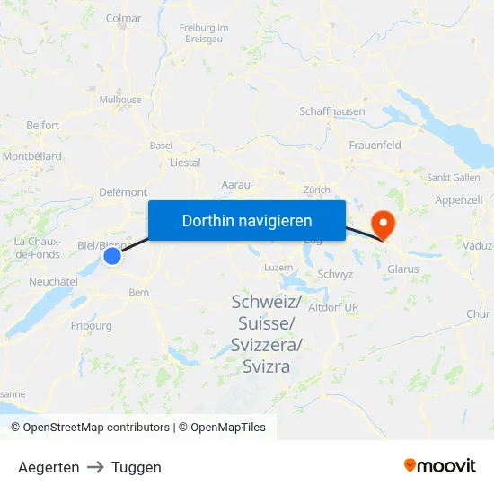 Aegerten to Tuggen map