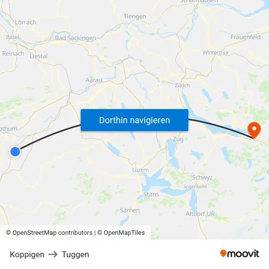 Koppigen to Tuggen map