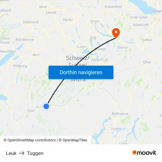 Leuk to Tuggen map