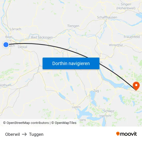 Oberwil to Tuggen map