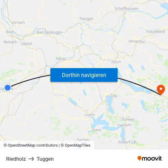 Riedholz to Tuggen map