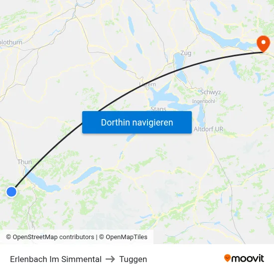 Erlenbach Im Simmental to Tuggen map