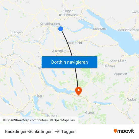 Basadingen-Schlattingen to Tuggen map