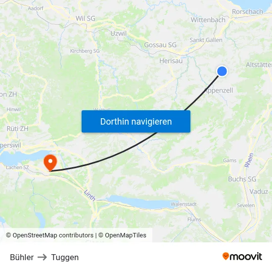 Bühler to Tuggen map