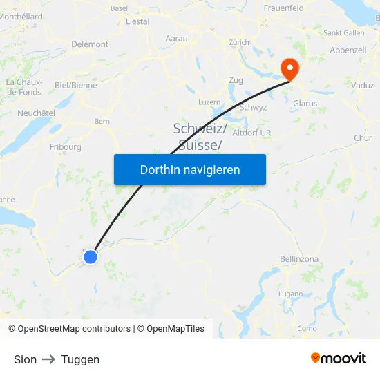 Sion to Tuggen map