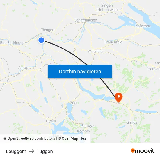 Leuggern to Tuggen map