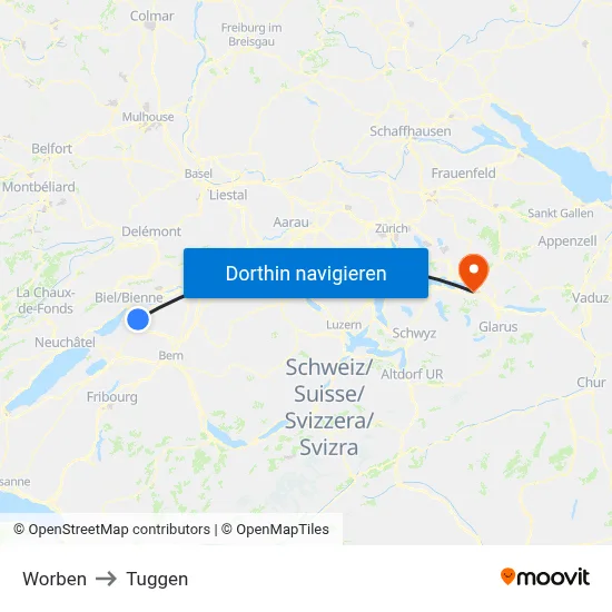 Worben to Tuggen map