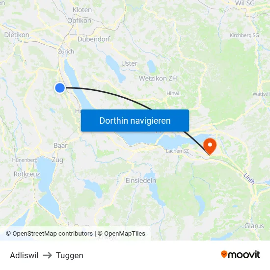 Adliswil to Tuggen map