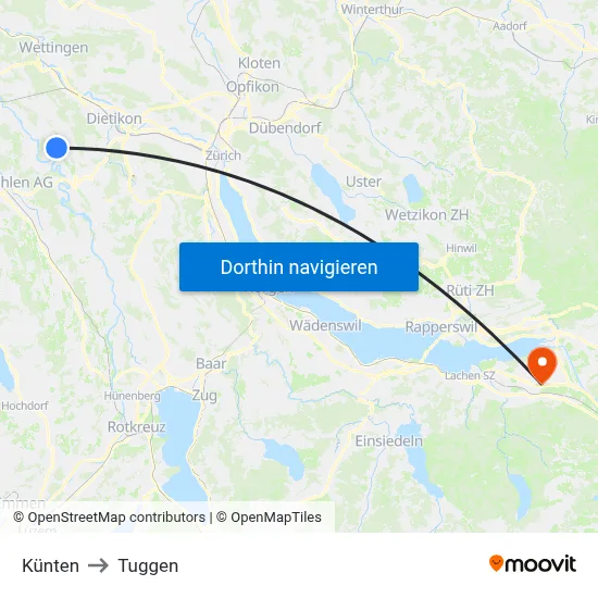 Künten to Tuggen map